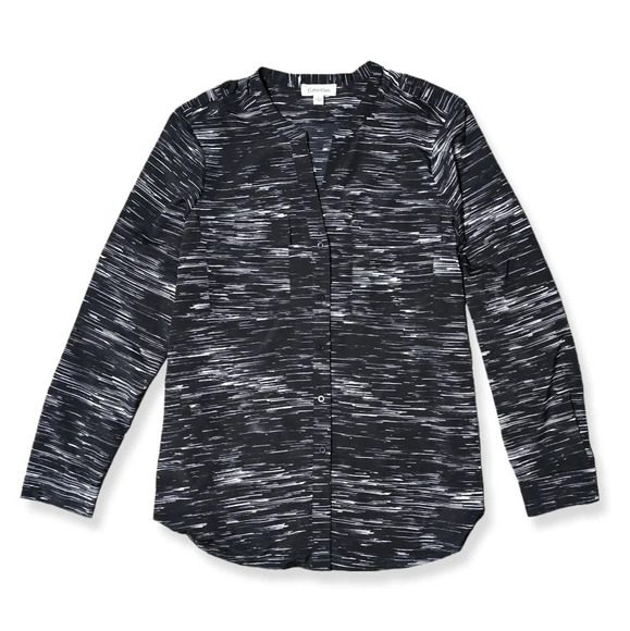 Calvin Klein Tops - CALVIN KLEIN Black & White Abstract Long Sleeve, Button Down, Roll Tabs, L